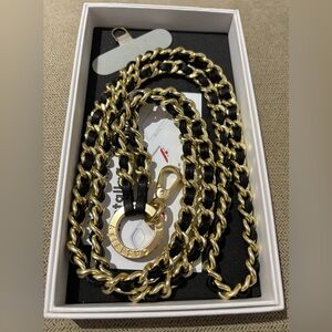 CaseTIFY Leather Chain Cross-body Strap - Black in Champagne Gold.  Like *NEW*